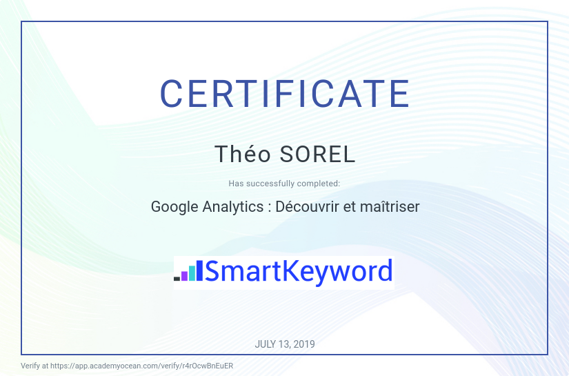 SmartKeyword certificate: Google Analytics : Découvrir et maîtriser