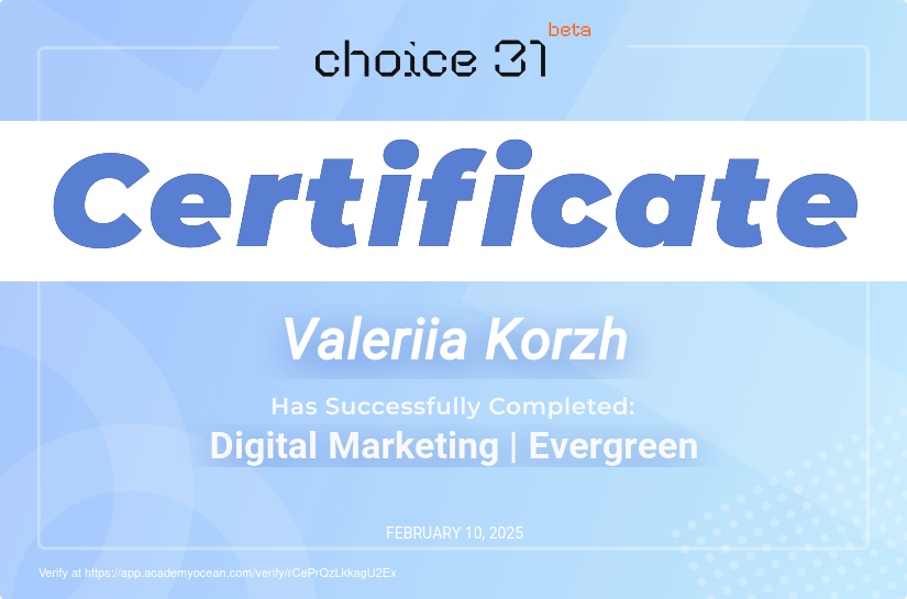 Choice31 certificate: Digital Marketing | Evergreen