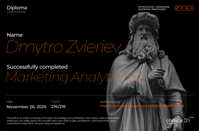 Choice31 certificate: Marketing Analytics 6.0
