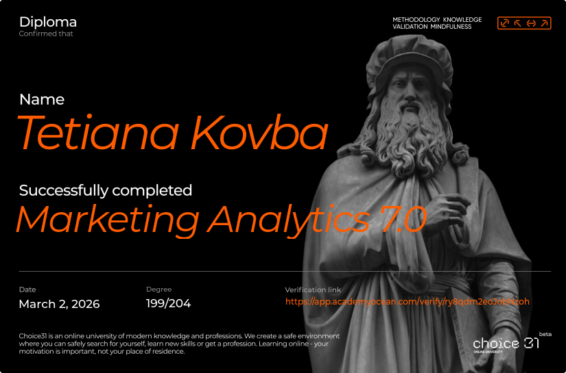 Choice31 certificate: Marketing Analytics 7.0