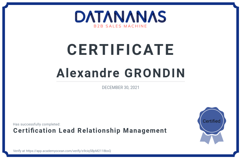 academy certificate: Certification Lead Relationship Management