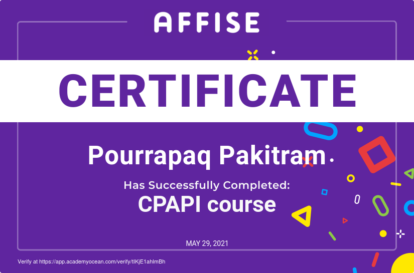 Affise certificate: CPAPI course