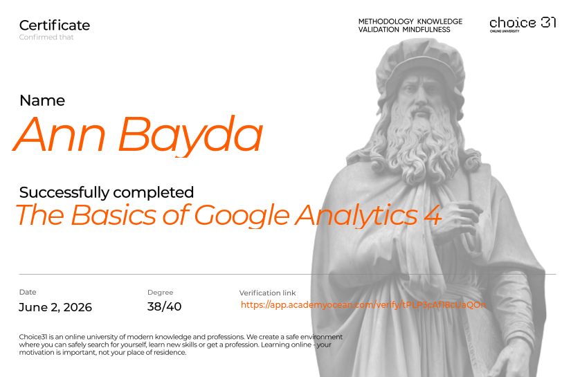 Choice31 certificate: The Basics of Google Analytics 4