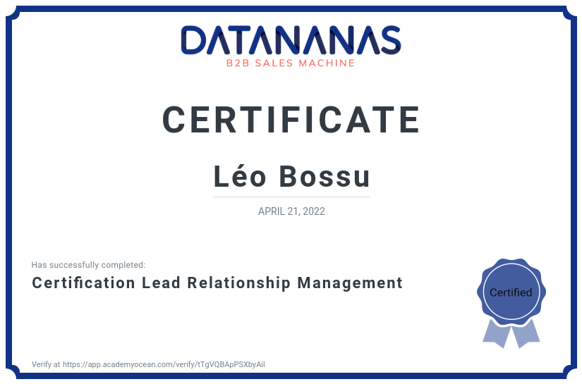 academy certificate: Certification Lead Relationship Management