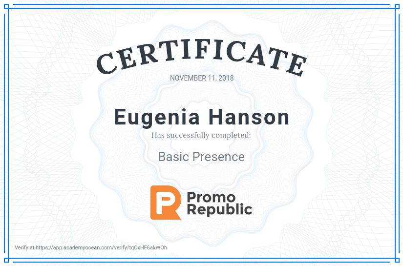 PromoRepublic certificate: Basic Presence