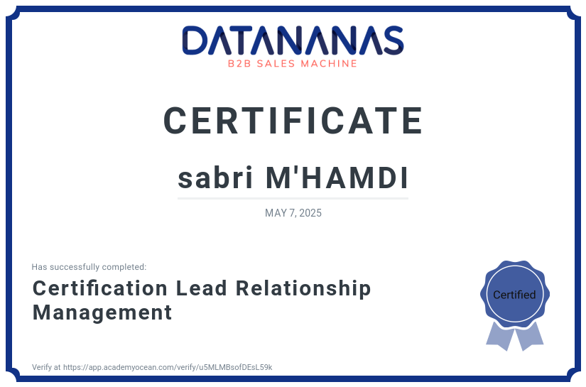 academy certificate: Certification Lead Relationship Management