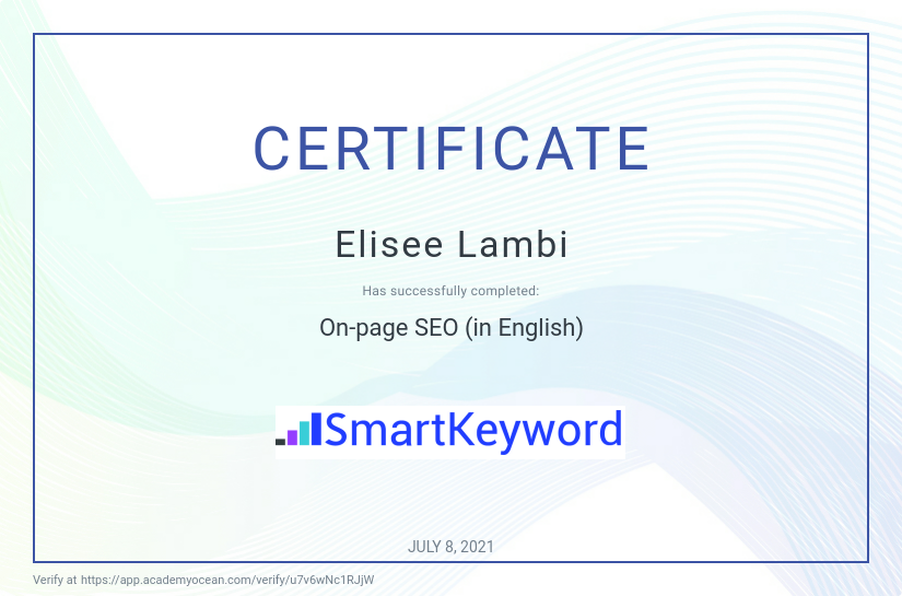 SmartKeyword certificate: On-page SEO (in English)
