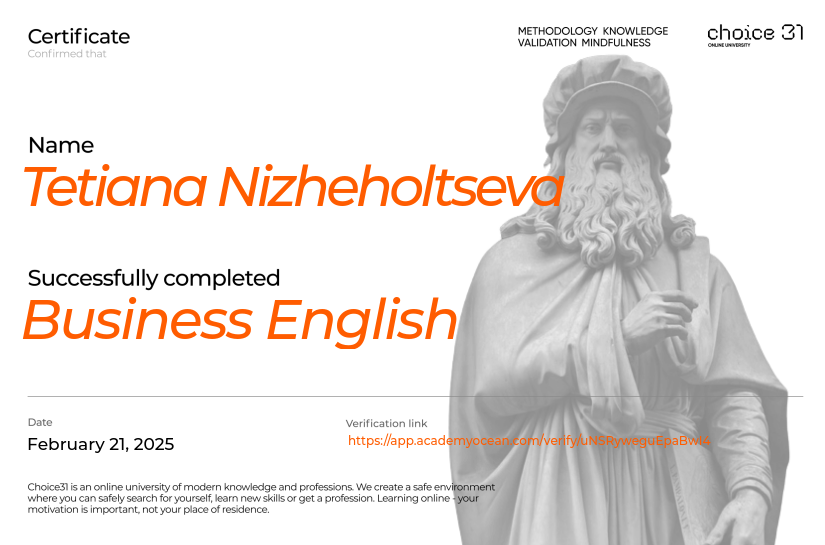 Choice31 certificate: Business English