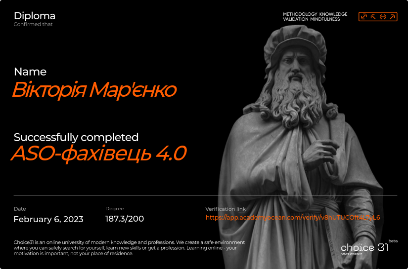 Choice31 certificate: ASO-фахівець 4.0