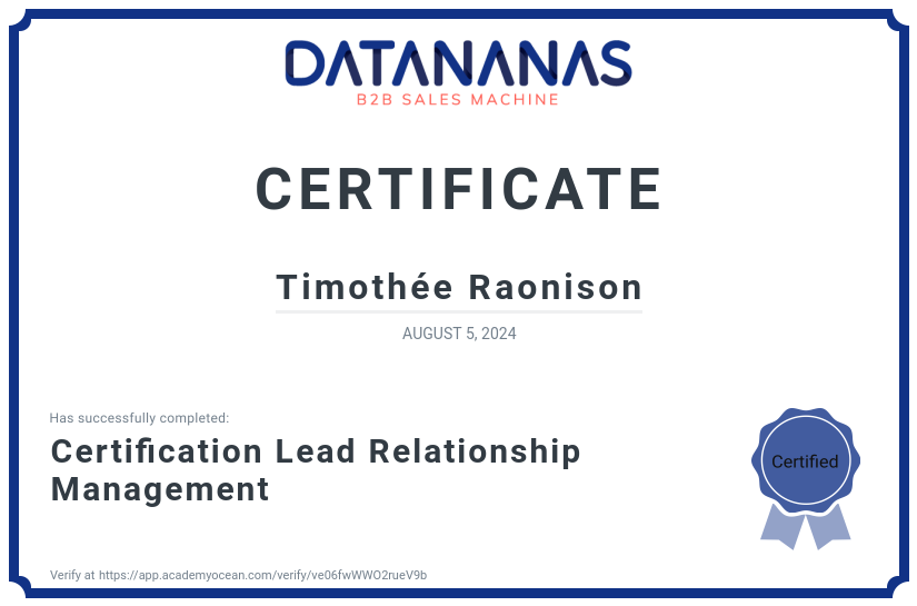 academy certificate: Certification Lead Relationship Management