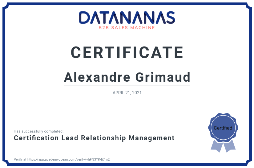 academy certificate: Certification Lead Relationship Management