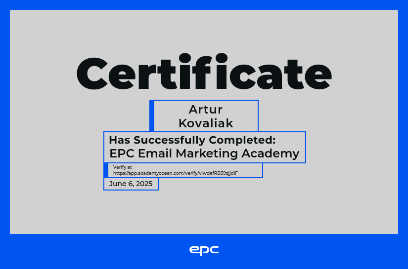 EPC Network certificate: EPC Email Marketing Academy