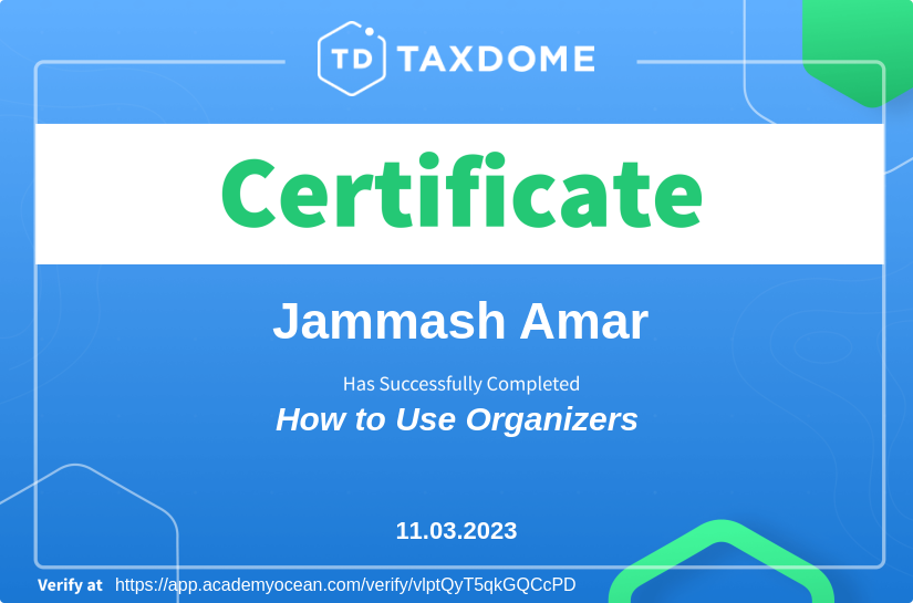 TaxDome Academy certificate: Collect client info easily with organizers