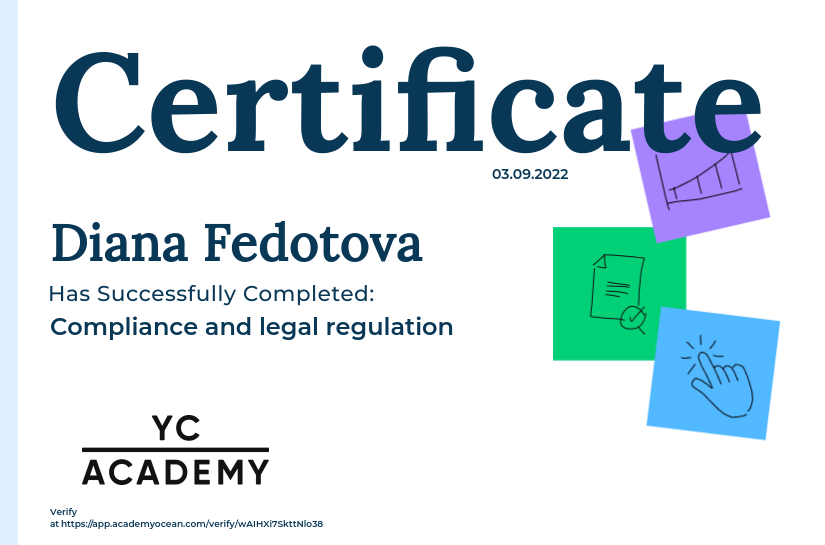 YouControl Academy certificate: Compliance and legal regulation
