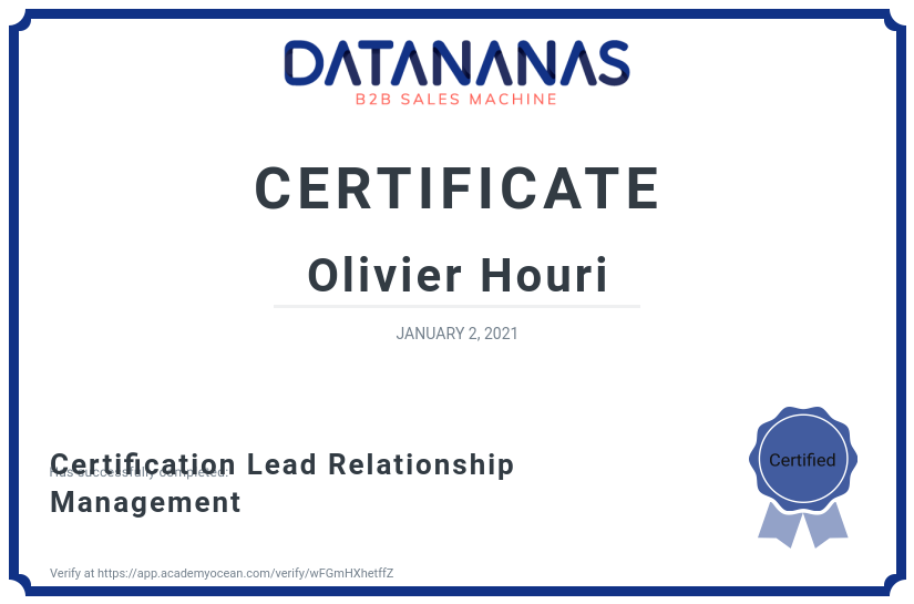 academy certificate: Certification Lead Relationship Management