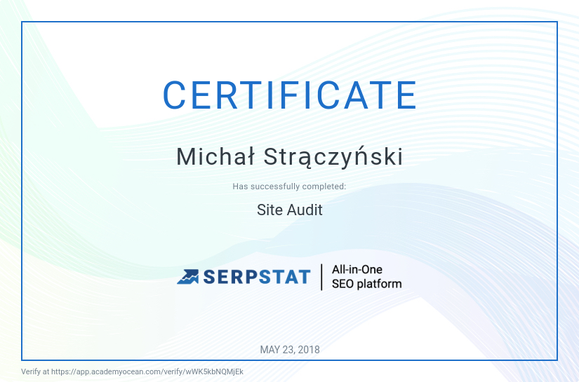 Serpstat certificate: Site Audit