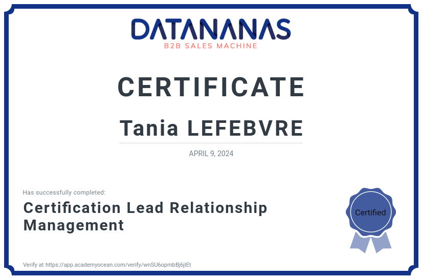 academy certificate: Certification Lead Relationship Management