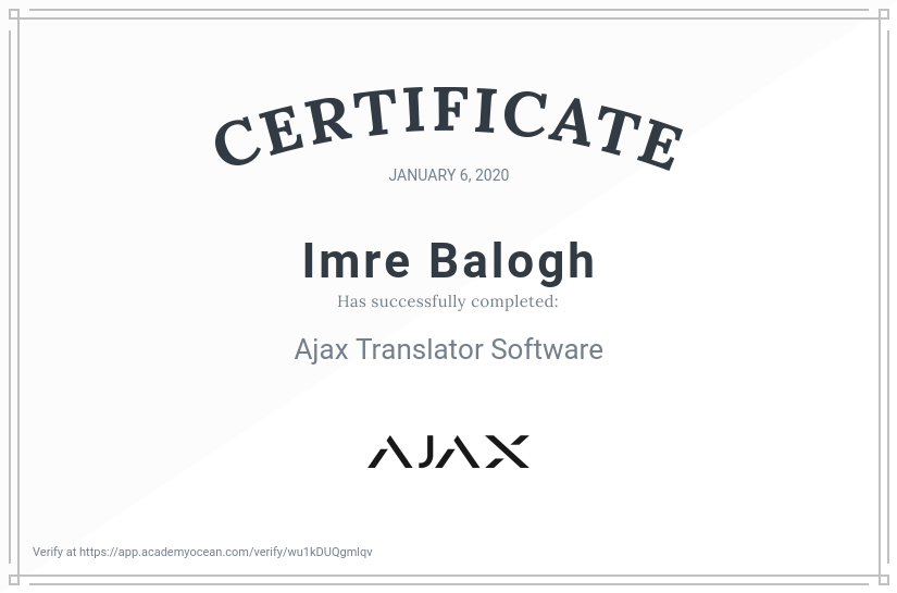 Ajax Systems EN certificate: Ajax Translator Software