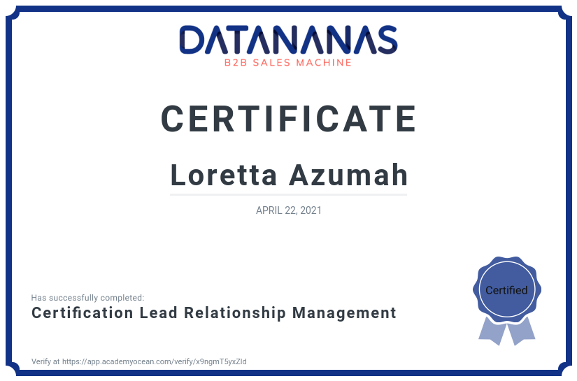academy certificate: Certification Lead Relationship Management