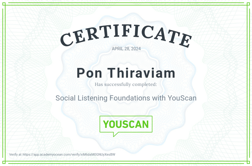 YouScan certificate: Social Listening Foundations with YouScan