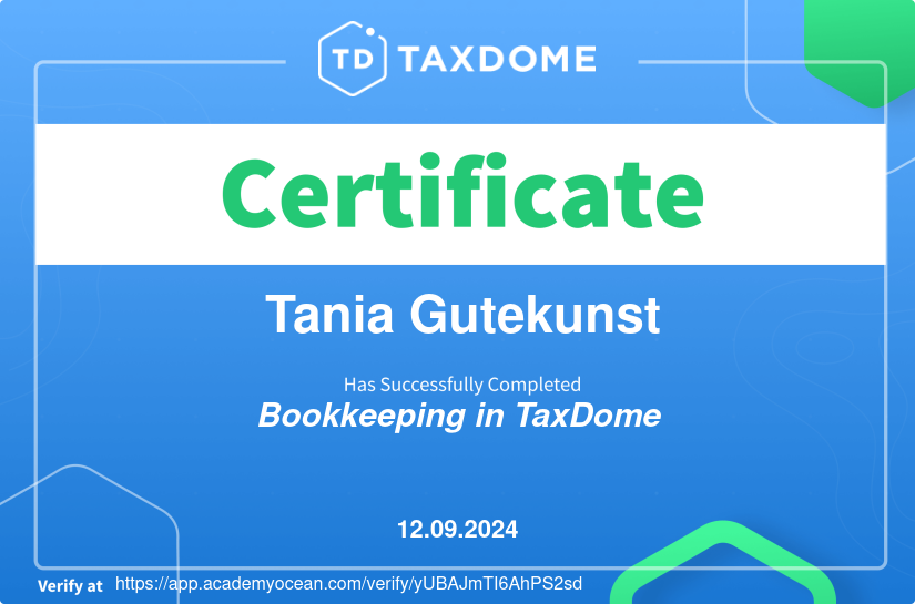 TaxDome Academy certificate: Bookkeeping in TaxDome