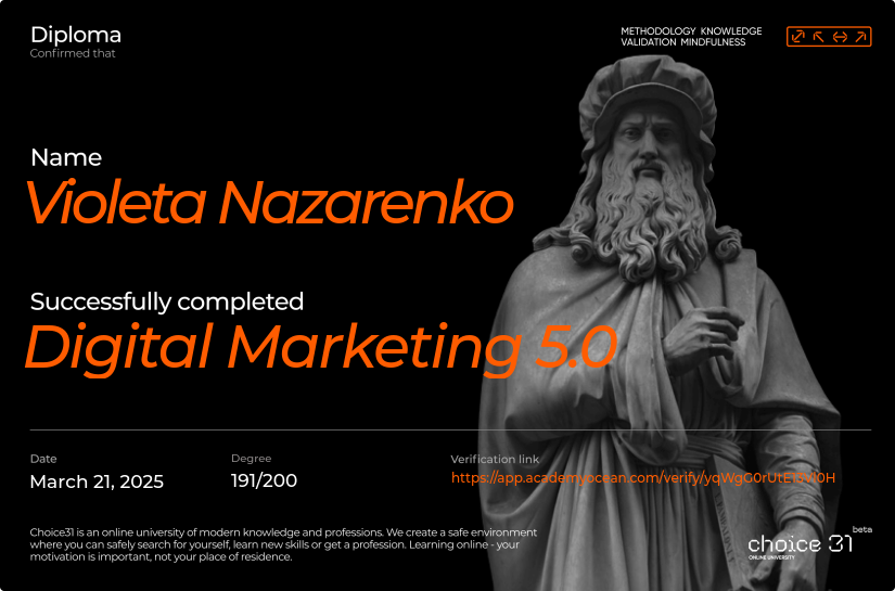 Choice31 certificate: Digital Marketing 5.0