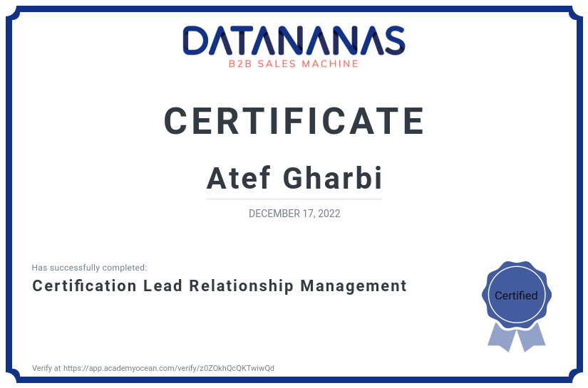 academy certificate: Certification Lead Relationship Management