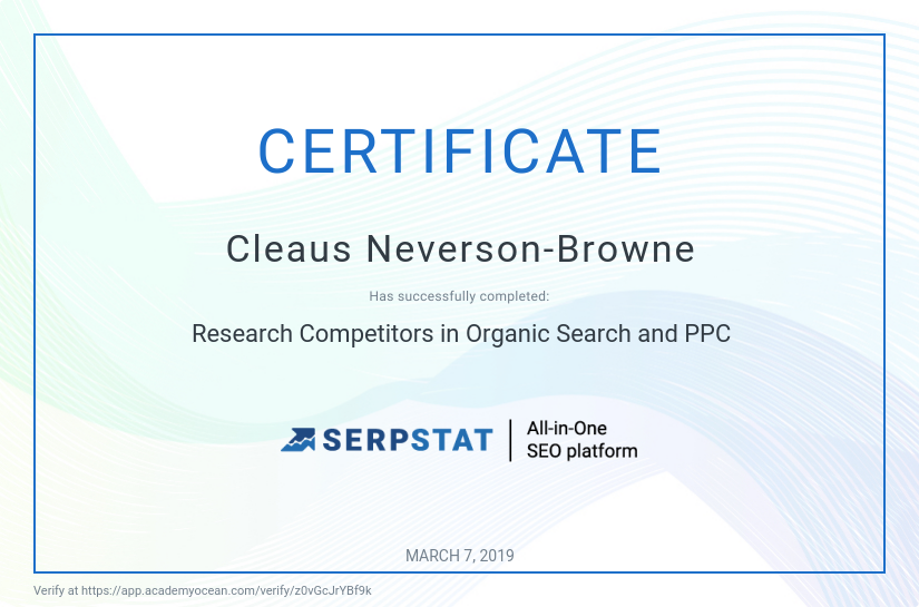 Serpstat certificate: Research Competitors in Organic Search and PPC