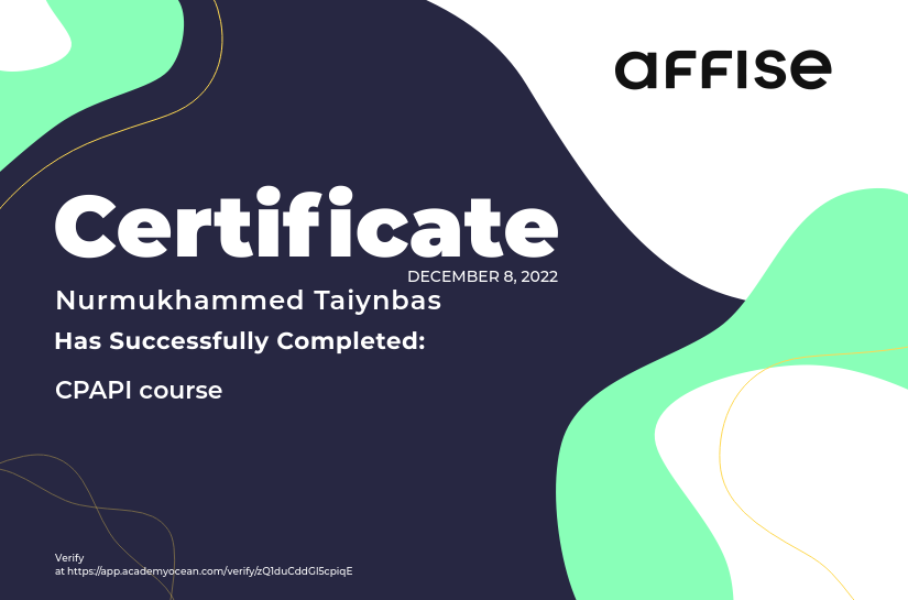 Affise certificate: CPAPI course
