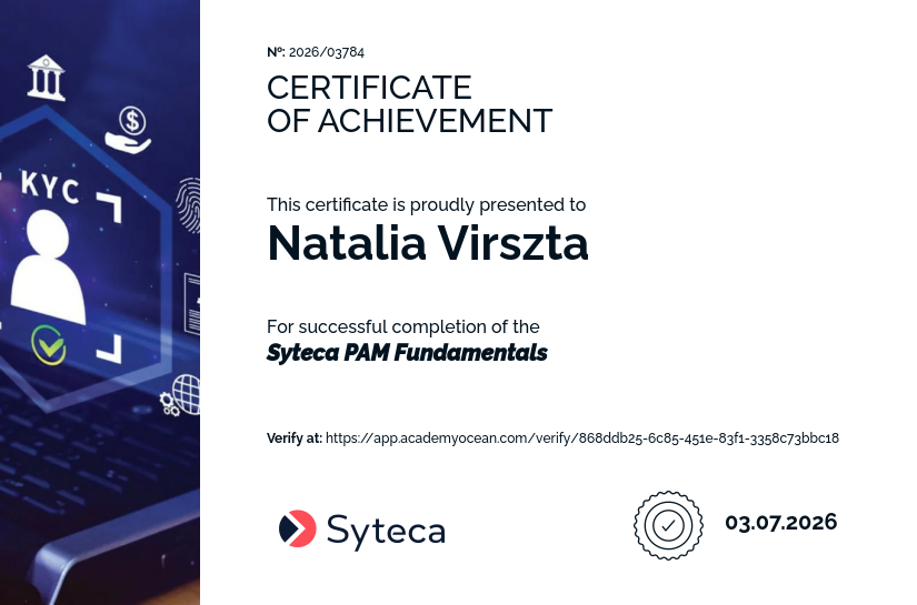 syteca academy certificate: Syteca PAM Fundamentals
