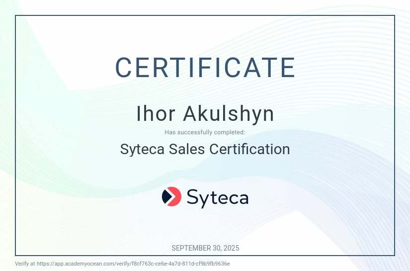 syteca academy certificate: Syteca Sales Certification